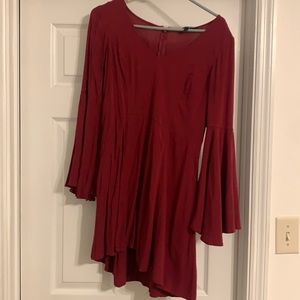 Merlot colored dress with bell sleeves